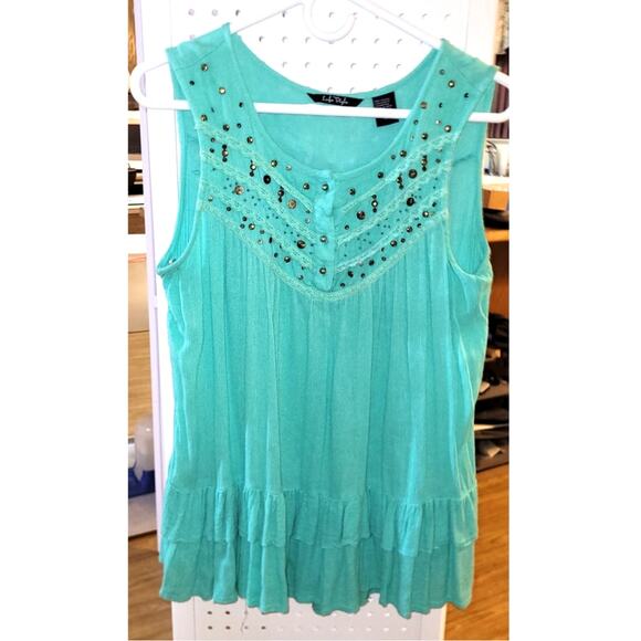 Vintage Turquoise Gauze Tunic Top L Detail Cottagecore Boho Fairy Hippie Y2K - Picture 2 of 10